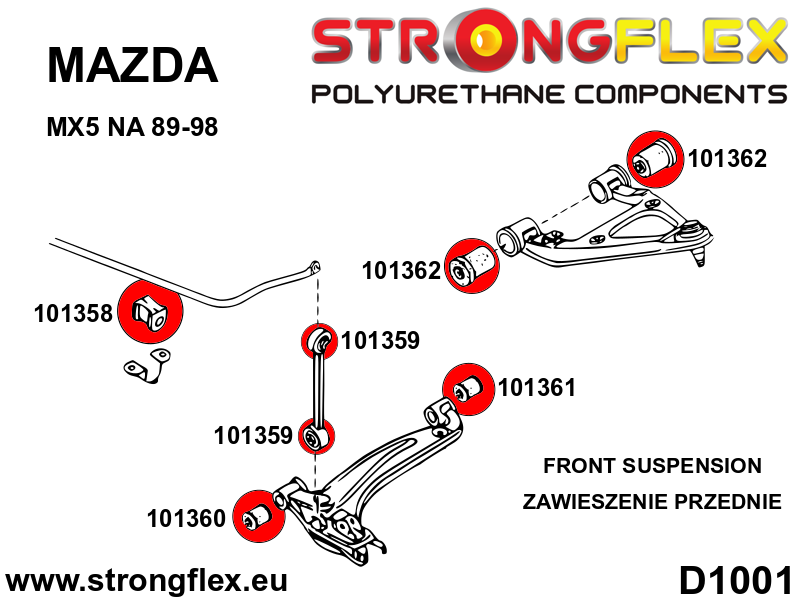 Strongflex 106126A 90ShA SPORT front suspension bush kit for Mazda MX-5 NA