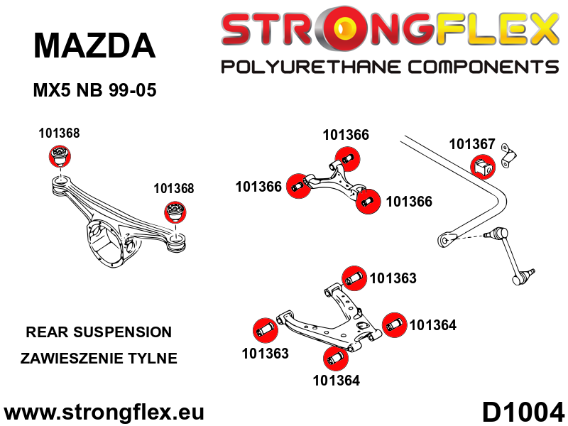 Strongflex 106136A 90ShA SPORT rear suspension bush kit for Mazda MX-5 NB