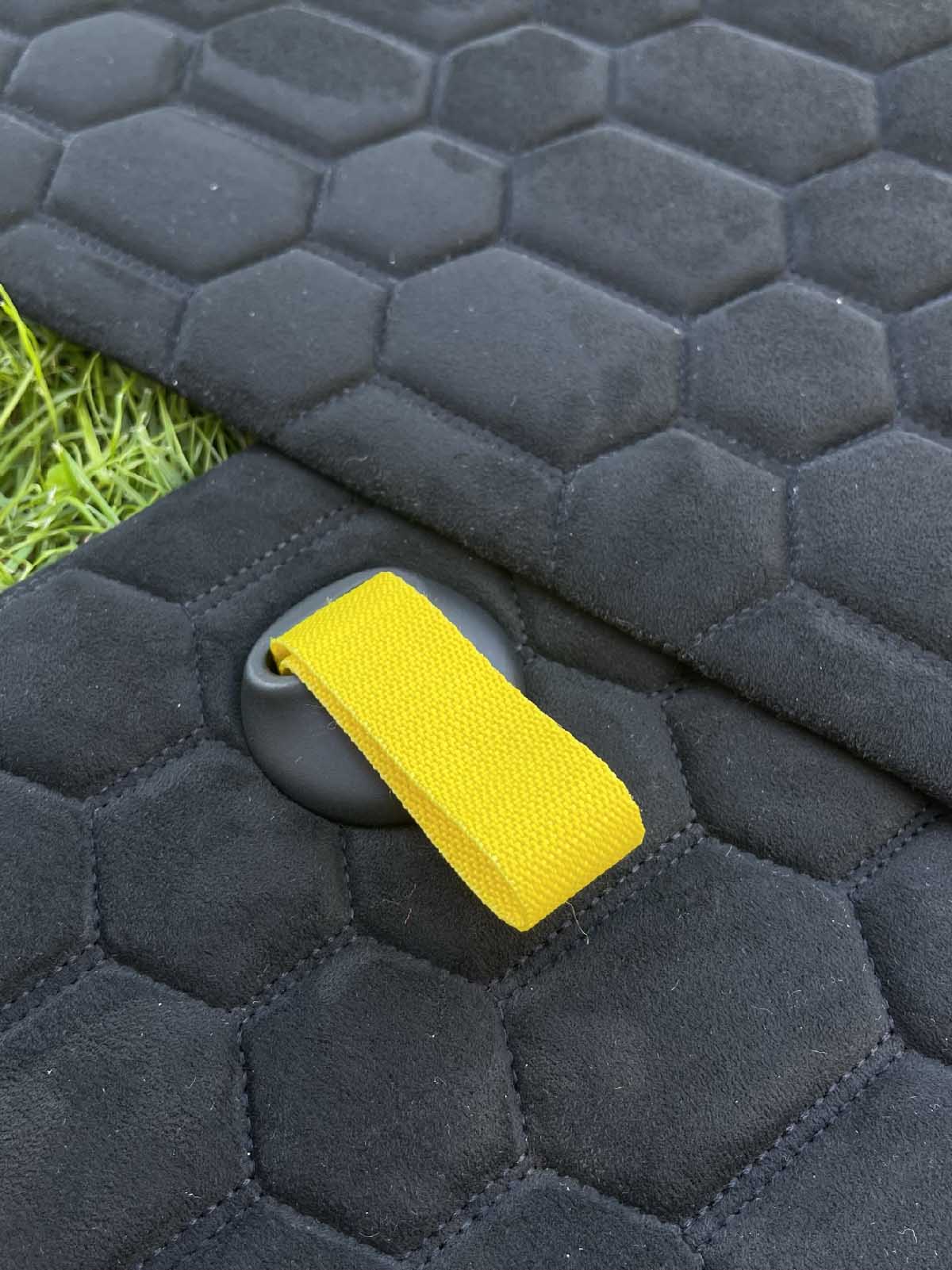 black door cards for mx-5 car interior with yellow door pull strap