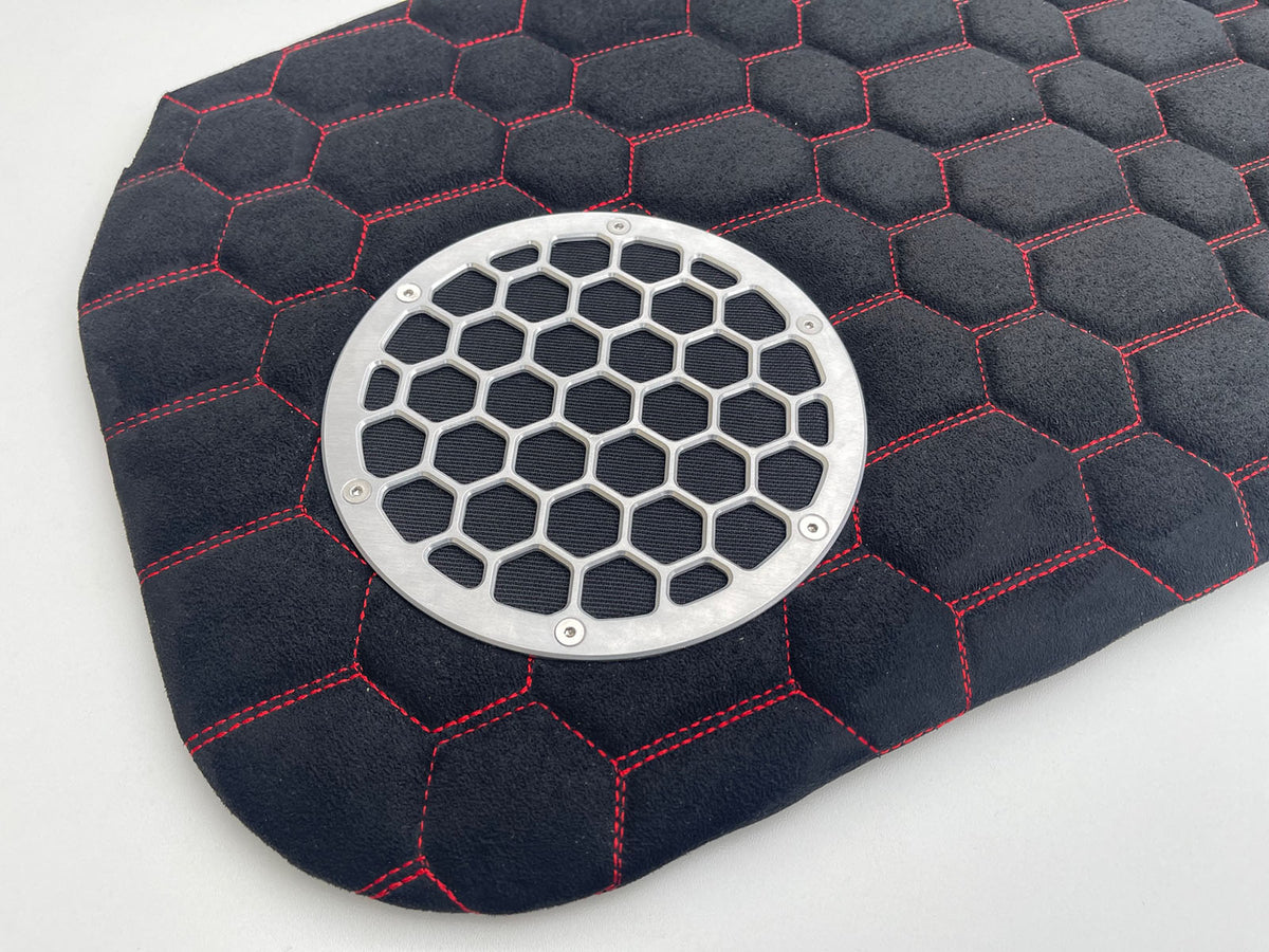 alcantara door cards with red stitching hexagon pattern mx-5 on white background
